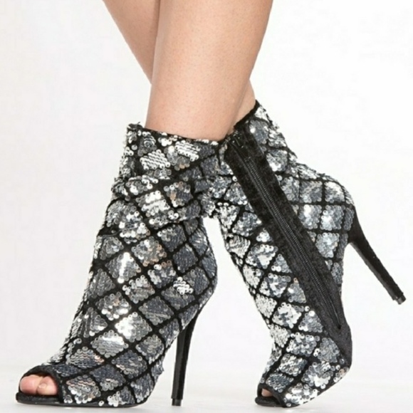 FLOSSY ANKLE silver sequins zipper BOOTS  NIB - Picture 4 of 6